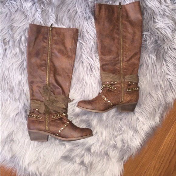 NOT RARED Tutsan Boho Western Embellished Knee Boot Dark Brown Size 6.5 - Picture 3 of 7